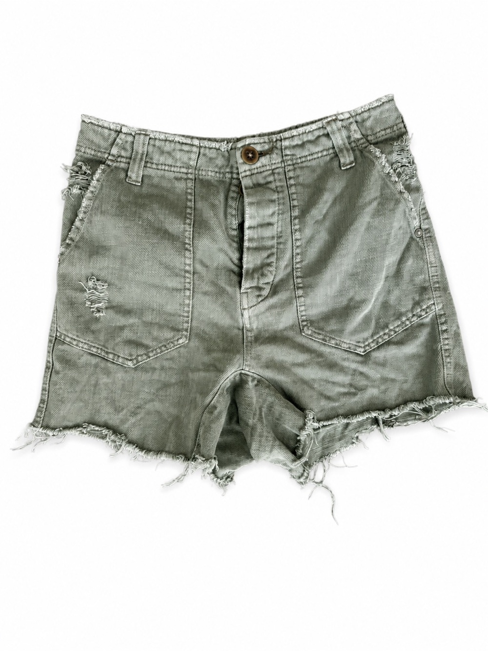We The Free Olive Green High-Rise Distressed Jean Shorts
